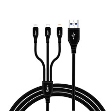 Deals, Discounts & Offers on  - Foxin MAC11 Fast Charging3 in 1 Multipurpose 1.2 Meters long 2.4A Cable Compatible with IOS/Android, Micro and Type-C devices, BIS certified, Made in India, 180 days warranty | Black