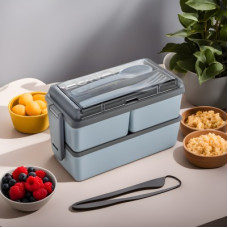 Deals and Offers on - Porslin 3 Compartment Grey Color Lunch Box with Spoon and Fork Office School Collage 3 Containers Lunch Box(1500 ml) Deals, Discounts & Offers on - Porslin 3 Compartment Grey Color Lunch Box with Spoon and Fork Office School Collage 3 Containers Lunch Box(1500 ml)