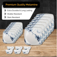 Deals, Discounts & Offers on  - Hamlay Pack of 18 Melamin Blue Marbel 18 pcs Dinner Set(Blue, White, Multicolor)