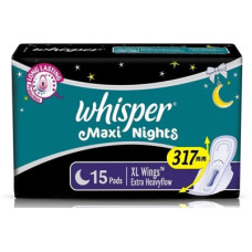 Deals and Offers on - Whisper Maxi Nights XL Wings 15pads EXTRA HEAVY FLOW Sanitary Pad Sanitary Pad(Pack of 15) Deals, Discounts & Offers on - Whisper Maxi Nights XL Wings 15pads EXTRA HEAVY FLOW Sanitary Pad Sanitary Pad(Pack of 15)