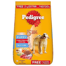 Deals, Discounts & Offers on Food and Health - Pedigree Puppy Dry Dog Food, Meat & Milk Flavour, 20 + 2 Kg Free, Complete and Balanced Nutrition