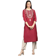 Deals, Discounts & Offers on Women - Vaamsi Women's Polyester Ethnic Motifs Printed Straight Kurta (PK2063_Maroon)