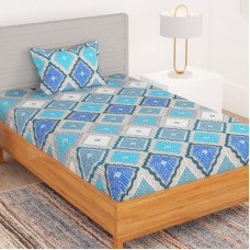 Deals, Discounts & Offers on  - Bedspun 180 TC Microfiber Single Geometric Flat Bedsheet(Pack of 1, Light Blue, White)