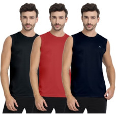 Deals and Offers on - FTXPack of 3 Men Solid Round Neck Polyester Black, Red, Navy Blue T-Shirt Deals, Discounts & Offers on - FTXPack of 3 Men Solid Round Neck Polyester Black, Red, Navy Blue T-Shirt