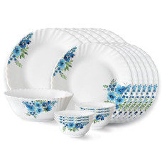 Deals, Discounts & Offers on  - Larah by Borosil Pansy Fluted Series Opalware Dinner Set | 19 Pieces for Family of 6 | Microwave & Dishwasher Safe | Bone-Ash Free | Crockery Set