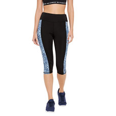 Deals, Discounts & Offers on Women - Clovia Women's Snug Fit High-Rise Active Capri with Marble Print Panels in Black
