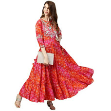 Deals, Discounts & Offers on Women - ishin Women's Viscose Rayon Anarkali Embellished Kurta