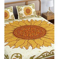Deals and Offers on - HOMETALES Cotton Floral Printed BedSheet with 2 Pillow Cover,Yellow Deals, Discounts & Offers on - HOMETALES Cotton Floral Printed BedSheet with 2 Pillow Cover,Yellow