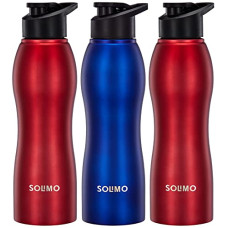 Deals, Discounts & Offers on  - Amazon Brand - Solimo Water Bottle, Spill-Proof, Ergonomic, Safe For Refrigerator, Freezer And Dishwasher (Stainless Steel With Pp Lid, Set Of 3, 2 Red And 1 Blue), 1 liter