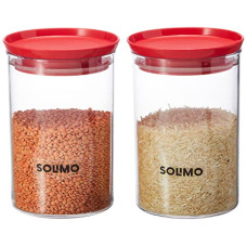 Deals and Offers on - Amazon Brand - Solimo Plastic Storage Jar and Container Set I Air Tight & BPA Free Containers For Kitchen Storage Set I Grocery Kitchen Container Set I Multipurpose Jar, 900 Ml Each, Set 2, Red Deals, Discounts & Offers on - Amazon Brand - Solimo Plastic Storage Jar and Container Set I Air Tight & BPA Free Containers For Kitchen Storage Set I Grocery Kitchen Container Set I Multipurpose Jar, 900 Ml Each, Set 2, Red