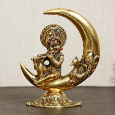 Deals and Offers on - eCraftIndia Golden Metal Handcrafted Lord Krishna Idol Playing Flute and Sitting On Half Moon Decorative Showpiece for Home Decor - Ideal Gift Deals, Discounts & Offers on - eCraftIndia Golden Metal Handcrafted Lord Krishna Idol Playing Flute and Sitting On Half Moon Decorative Showpiece for Home Decor - Ideal Gift