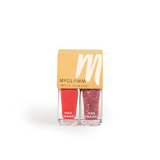 Deals, Discounts & Offers on Beauty Care - MyGlamm Two Of Your Kind Nail Enamel Duo Glitter Collection-Steal The Show (Tomato Red + Mixed Glitter)-5 ML || Long-Lasting Gel Finish Nail Polish Set