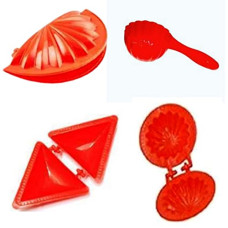 Deals, Discounts & Offers on  - Suvarna-Enterprise Plastic Different Shape Mould with Dough Press Dumpling Samosa Kachori Gujiya Pie Mould Maker - Set of 4 Pieces (Combo)