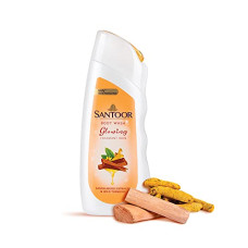 Deals, Discounts & Offers on  - Santoor Glowing Skin Body Wash, Enriched With Sandalwood Extracts & Wild Turmeric, Soap-Free, Paraben-Free, pH Balanced Shower Gel, 230ml
