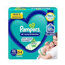 Deals, Discounts & Offers on Baby Care - Pampers All Round Protection Pants, New Born/Extra Small (NB/XS) Size, 54 Count, Pant Style Baby Diapers, Anti Rash Blanket, Lotion with Aloe Vera, Up to 5kg Diapers