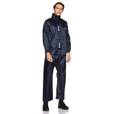 Deals, Discounts & Offers on Men - Amazon Brand - Solimo Water Resistant Polyester Rain Coat with Pant, Blue, Small