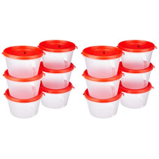 Deals and Offers on - Amazon Brand - Solimo Nestable & Stackable Polypropylene Container Set, Round, 750 ml, Set of 12, Red Deals, Discounts & Offers on - Amazon Brand - Solimo Nestable & Stackable Polypropylene Container Set, Round, 750 ml, Set of 12, Red