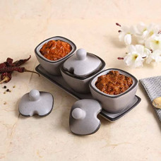 Deals and Offers on - Wonderchef Teramo Stoneware 3pcs Pickle Set with Lid & Tray - Grey Deals, Discounts & Offers on - Wonderchef Teramo Stoneware 3pcs Pickle Set with Lid & Tray - Grey