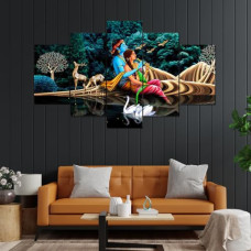 Deals, Discounts & Offers on  - Perpetual Radha Krishna Paintings for Wall Decoration - Set Of Five, 3d Scenery Vastu Painting for Living Room Large Size with Frames for Home Decoration, Hotel, Office (75 CM X 43 CM) K6D