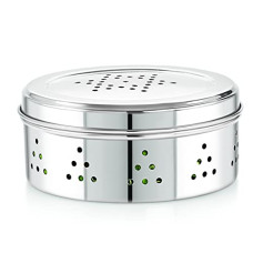 Deals and Offers on - neelam Stainless Steel Coriander Dabbas with Air Ventilation Size No.8 - Steel Utility Container, Silver, (SBCD089H) Deals, Discounts & Offers on - neelam Stainless Steel Coriander Dabbas with Air Ventilation Size No.8 - Steel Utility Container, Silver, (SBCD089H)