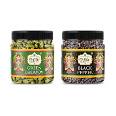 Deals, Discounts & Offers on  - LILA DRY FRUITS Elite Aroma Whole Cardamom Green Big 8mm Bolt & Black Pepper Combo 100geach (200gms total) Jar Pack| GROWN IN INDIA | Exotic Hari Elaichi & Kali Mirchi Combo | Authentic Export Quality