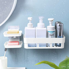 Deals, Discounts & Offers on Home Improvement - RS Villa Bathroom Accessories, Bathroom Rack, Bathroom Shelf Organizer, Wall Mounted Shelf, Bathroom Hardware and Accessories, Storage Racks (1 Bathroom Shelf + 2 Soap Dish, White)