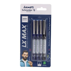 Deals, Discounts & Offers on Electronics - Luxor Schneider LX-MAX roller ball pen | Pack of 4 | 3blue+1Black | Cone Tip | 0.5mm | 100% German Technology | 1000+ mtrs writing length | Waterproof Ink | Ideal