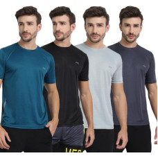Deals and Offers on - FTXPack of 4 Men Solid Round Neck Polyester Silver, Blue, Black, Grey T-Shirt Deals, Discounts & Offers on - FTXPack of 4 Men Solid Round Neck Polyester Silver, Blue, Black, Grey T-Shirt