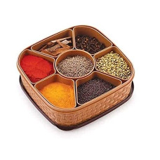 Deals and Offers on - Dhananjay Plastic Square 7 Sections Multipurpose Masala Rangoli Dabba Box Set, Spice Box Set (Masala Box - 7 in 1) (Square) Deals, Discounts & Offers on - Dhananjay Plastic Square 7 Sections Multipurpose Masala Rangoli Dabba Box Set, Spice Box Set (Masala Box - 7 in 1) (Square)