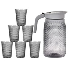 Deals and Offers on - Kuber Industries BPA Free Leak Proof Plastic Water Jug with 6 Tumblers Drinkware Set (Grey)-45KM051, Pack of 7 Deals, Discounts & Offers on - Kuber Industries BPA Free Leak Proof Plastic Water Jug with 6 Tumblers Drinkware Set (Grey)-45KM051, Pack of 7