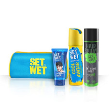 Deals, Discounts & Offers on Beauty Care - Set Wet Styling Kit- Casually Cool Hair Gel For Men 100ml, Extreme Hold Hair Spray For Men 200ml & Cool Avatar Deodorant Perfume For Men 150ml