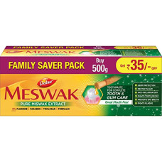 Deals and Offers on - Dabur Meswak Complete Oral Care Toothpaste - 500g (2 x 200g + 1 x100g) | Complete Oral & Gum Care Toothpaste | Contains Pure & Rare Miswak extract | No added Fluoride, Paraben, Triclosan & Formalin Deals, Discounts & Offers on - Dabur Meswak Complete Oral Care Toothpaste - 500g (2 x 200g + 1 x100g) | Complete Oral & Gum Care Toothpaste | Contains Pure & Rare Miswak extract | No added Fluoride, Paraben, Triclosan & Formalin