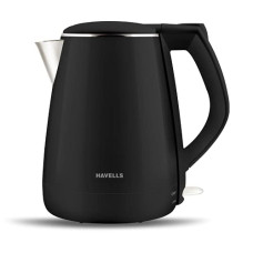 Deals, Discounts & Offers on  - Havells AQUA PLUS 1500 watts 1.2 liters Electric Kettle, Double Layered Cool Touch Outer Body | 304 Rust Resistant SS Inner Body with Auto Shut Off | Wider Mouth | 2 Year Warranty (Black)