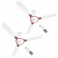 Deals, Discounts & Offers on  - Havells Equs Decorative BLDC 1200mm Energy Saving with Remote Control 5 Star Ceiling Fan (White Maroon, Pack of 2)
