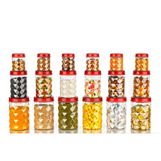 Deals and Offers on - Clazkit Plastic Pet Storage Jar and Container, Set of 18 (6 pcs x 350ml Each, 6 pcs x 650ml Each, 6 pcs x 1.20ltrs Each), Red | Air Tight | Kitchen Organiser | BPA Free | Stackable Deals, Discounts & Offers on - Clazkit Plastic Pet Storage Jar and Container, Set of 18 (6 pcs x 350ml Each, 6 pcs x 650ml Each, 6 pcs x 1.20ltrs Each), Red | Air Tight | Kitchen Organiser | BPA Free | Stackable