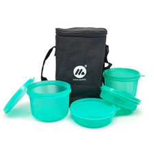 Deals, Discounts & Offers on  - Mahaware's Multi Decker Plastic Lunch Box Set with Insulated Lunch Bag, Set of 4, Green