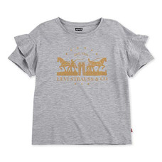 Deals, Discounts & Offers on  - [Size 12 Years-13 Years] Levi's Girl's Regular Fit Ruffled Sleeve Two-Horse Pull Logo T-Shirt