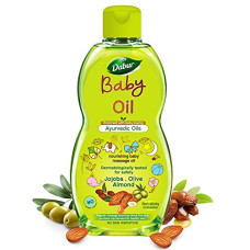 Deals, Discounts & Offers on Lubricants & Oils - Dabur Baby Oil: Non - Sticky Baby Massage Oil with No Harmful Chemicals | Contains Jojoba, Olives & Almonds | Hypoallergenic & Dermatologically Tested with No Paraben & Phthalates - 200 ml