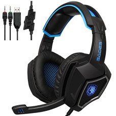 Deals, Discounts & Offers on  - 2016 New SADES Spirit Wolf 3.5mm Wired Stereo Gaming Headset Headband Headphones with Microphone Deep Bass Over-the-Ear Noise Isolating Volume Control LED Lights For PC Gamers (Black Blue)