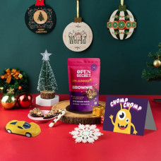 Deals, Discounts & Offers on  - Open Secret Premium Gift Hamper with Heart Shaped Chocolate Brownie | Christmas & New Year Gifts Pack | 3 Item Gift Combo Set- Kids Card, Brownie, Kids Toy | Secret Santa Gifts | Gift Box