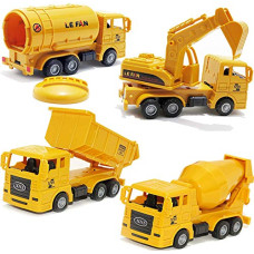 Deals, Discounts & Offers on  - PLUSPOINT Construction Vehicle Set of 4 Toy Trucks Simulation Excavator Dump Trucks Cement Mixer Tank Birthday Gift Plastic Yellow