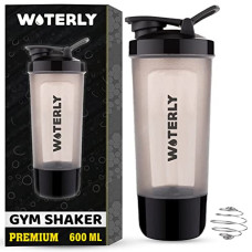 Deals, Discounts & Offers on  - WOTERLY Plastic Gym Protein Shaker Bottle With Ball,Extra Storage For Protein Powder&Nuts,Pre&Post Workout Shakers For Men&Women,Bpa Free Material With 100% Leakproof (600 milliliter, Black)
