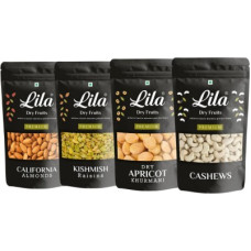Deals, Discounts & Offers on Food and Health - lila dry fruits Premium Quality Cashew Nuts, Raisins, California Almonds, Dry Apricot Each 200gm | Kaju , Badam, Khumani, Kishmish combo| Budget Combo Pack | Dry Fruits Combo | 800gm Almonds, Cashews, Raisins, Apricots(4 x 200 g)
