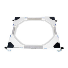 Deals, Discounts & Offers on  - Buildskill White Adjustable Washing Machine Stand - 4 Double Wheels with Lock, Used with Washing Machine, Refrigerator, Furniture, 300kg Capacity, 45-75cm, Height Adjustable, with Spirit Level