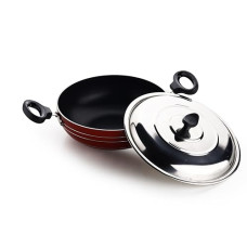 Deals and Offers on - Crystal Platinum Series Non Stick Kadai with Steel Lid| 225 mm | 3 mm Thickness | Metal Spoon Friendly | 3 Layer Coating Deals, Discounts & Offers on - Crystal Platinum Series Non Stick Kadai with Steel Lid| 225 mm | 3 mm Thickness | Metal Spoon Friendly | 3 Layer Coating