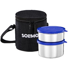 Deals, Discounts & Offers on  - Amazon Brand - Solimo Executive Lunch Box Set | Stainless Steel Containers - Set of 2 (400 ML + 550 ML) & Insulated Easy-to-Carry Lunch Bag
