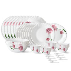 Deals and Offers on - Larah by Borosil Nargis Fluted Series Opalware Floral Dinner Set | 44 Pieces for Family of 8 | Microwave & Dishwasher Safe | Bone-Ash Free | Crockery Set Deals, Discounts & Offers on - Larah by Borosil Nargis Fluted Series Opalware Floral Dinner Set | 44 Pieces for Family of 8 | Microwave & Dishwasher Safe | Bone-Ash Free | Crockery Set