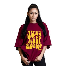 Deals, Discounts & Offers on Women - LEOTUDE Women's Cottonblend Oversized Half Sleeve Printed T-Shirts (Color: Maroon)
