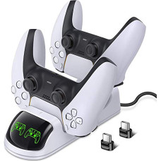 Deals, Discounts & Offers on Accessories - PS5 Controller Charger, Upgraded Playstation 5 Charging Station Dock with LED Indicator, Safety Chip Protection, Dual USB Type C Fast Charging,