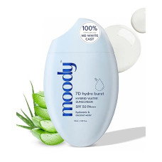 Deals and Offers on - Moody Sunscreen With Hyaluronic & SPF 50 PA +++ UVA/B Broad Spectrum Protection Dewy Skin | No White Cast with 7D Hydro Burst | Sweat proof | Men & Women | Paraben Free | 50 ml Deals, Discounts & Offers on - Moody Sunscreen With Hyaluronic & SPF 50 PA +++ UVA/B Broad Spectrum Protection Dewy Skin | No White Cast with 7D Hydro Burst | Sweat proof | Men & Women | Paraben Free | 50 ml